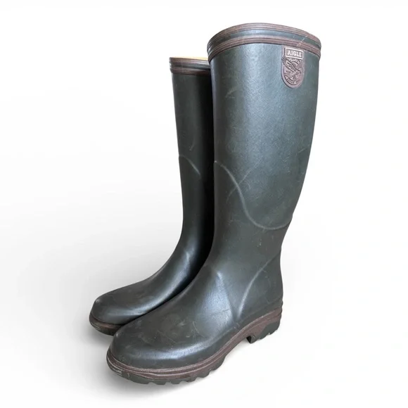 Aigle Parcours 2 Wellington Tall Rain Boots Green Rubber France Men 9 Women 10.5 - Picture 4 of 8